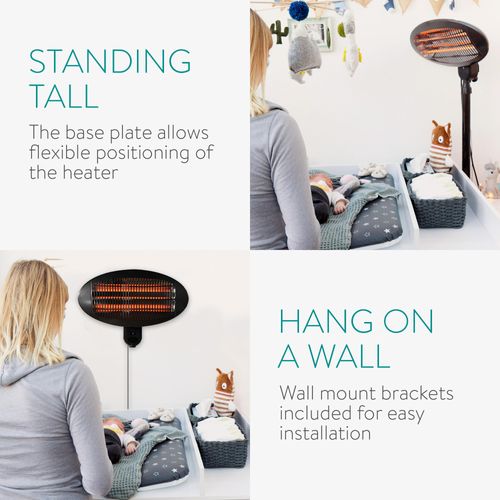 Navaris Baby Heizstrahler Wärmelampe mit Standfuß - 3 Stufen Wickeltisch Wärme Lampe mit Stand - Abschaltautomatik höhenverstellbar in Schwarz