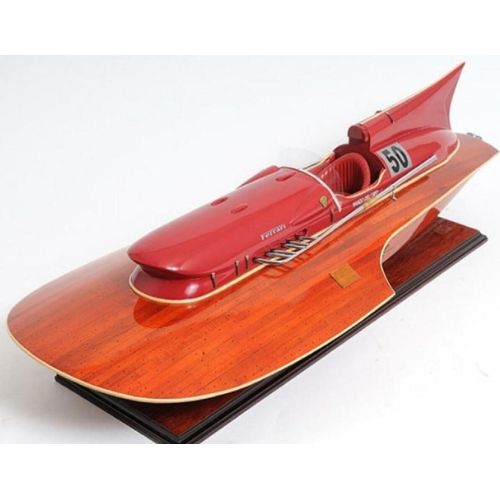 Luxus Holz Speedboot Ferrari Hydroplane Braun / Rot 83 x 34 x H. 23 cm - Handgefertigtes Deko Modellboot Boot