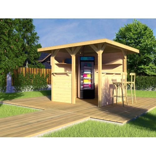 weka Gartenlaube 657 Gr. 1, 262 x 262cm, 16 mm Dachschalung , 2 RW, Tresenwand und Treseneingang