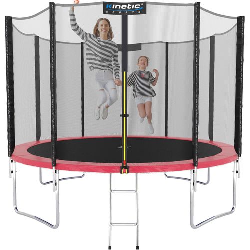 KINETIC SPORTS Trampolin Outdoor SALTO Ø 183/244/305/366/400/430/490 cm - Kindertrampolin Set mit Leiter, Netz, Randpolster, bis zu 160kg