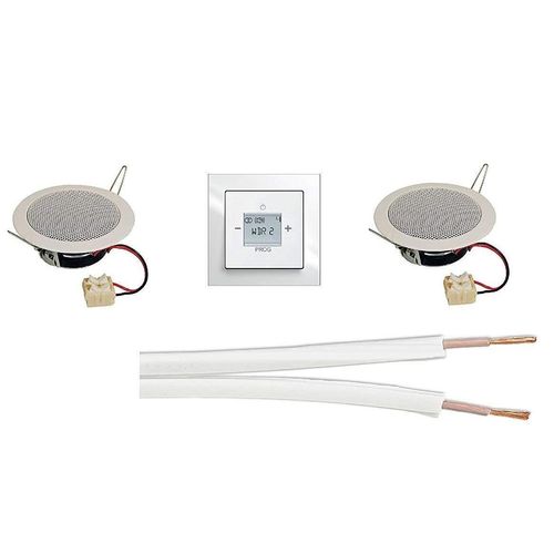 Busch Jäger Unterputz Digitalradio Unterputzradio 8215 U (8215U) Axcent (Rahmen) / Future (Abdeckung) Komplett-Set 2 x Deckenlautsprecher Einbaulautsprecher + 20 Meter Lautsprecherkabel 2x0,75 mm2