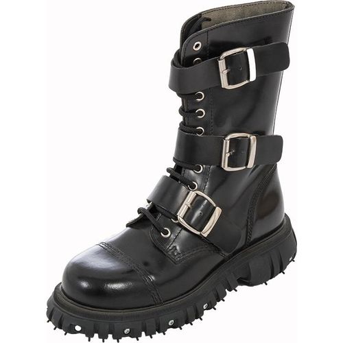 Boots & Braces - 12-Loch Massiv 3 Buckle 601420 Schwarz Leder Schnallen Größe 38