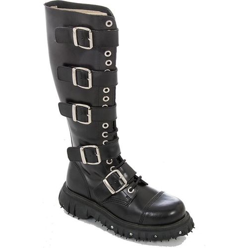 Boots & Braces - 20-Loch Massiv 5 Buckle 601520 Schwarz Leder Schnallen Größe 46 (UK12)