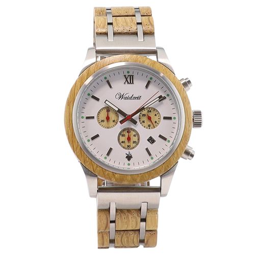 Waidzeit YR01 Barrique Chronograph Reserve Uhr Holz Datum Braun
