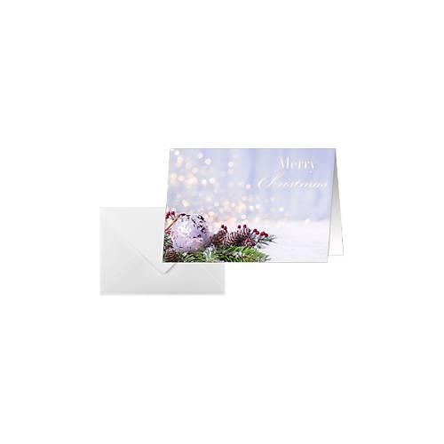 Weihnachtskarten Sigel Charmful Christmas, A6, Weihnachtskugel-Motiv, für Drucker/Kopierer geeignet, Umschläge, FSC®-Papier, grün-lila, 25 Stück