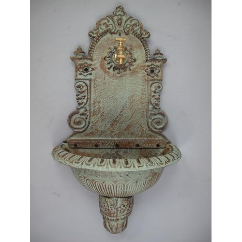 Waschbecken Wandbrunnen Gusseisen Ausgußbecken rustikal Antik Stil grün H. 75cm