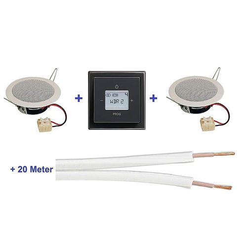 Busch Jäger Unterputz Digitalradio Unterputzradio 8215 U (8215U) schwarz matt Komplett-Set -885 / -885K + 2 x Deckenlautsprecher / Einbaulautsprecher + Radioeinheit inkl. Bedienelement + 1-fach Rahmen + 20 Meter Lautsprecherkabel 2x0,75 mm2 gratis