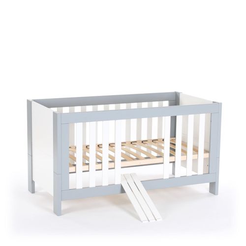 babybay Kinder -und Beistellbett All in One 140x70, hellgrau/weiß lackiert