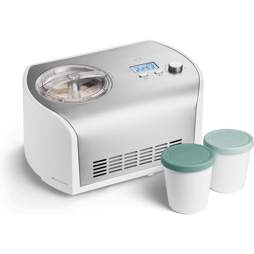 SPRINGLANE Eismaschine Elli 1,2 L mit selbstkühlendem Kompressor 135 W inkl. Aufbewahrungsbehälter 2er-Set, Eiscrememaschine aus Edelstahl mit entnehmbarem Eisbehälter, inkl. Rezeptheft