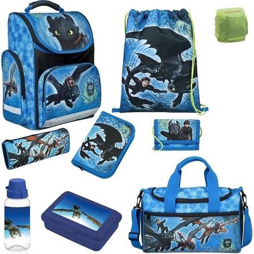 Schulranzen 1. Klasse für Jungen und Mädchen · Dragons Schultasche Drachen · ergonomisch & leicht · 9tlg. Set mit Sporttasche