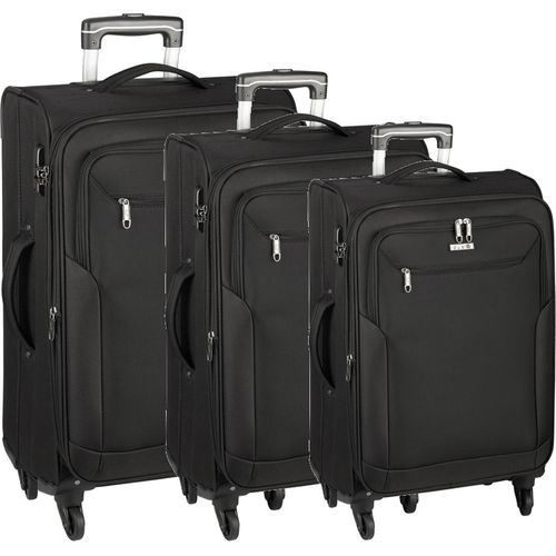 Koffer 3er Set Leicht Reise Trolley 4 Rollen mit Dehnfalte Schwarz Bowatex