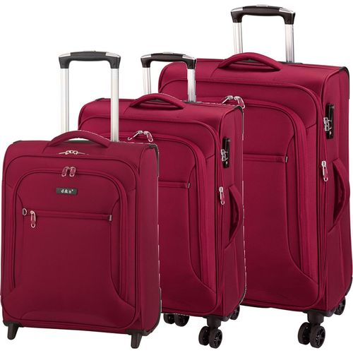 Koffer 3er Set Leicht Reise Trolley 4 Rollen mit Dehnfalte Rot Bowatex