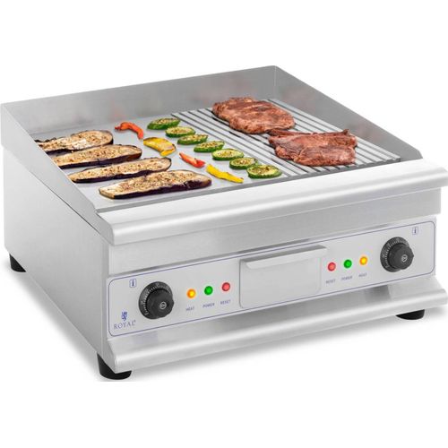 Royal Catering Elektro-Grillplatte - doppelt - 60 cm - glatt & geriffelt - 6.400 W