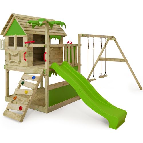 Fatmoose Spielturm Klettergerüst TikaTaka mit Doppelschaukel - apfelgrün