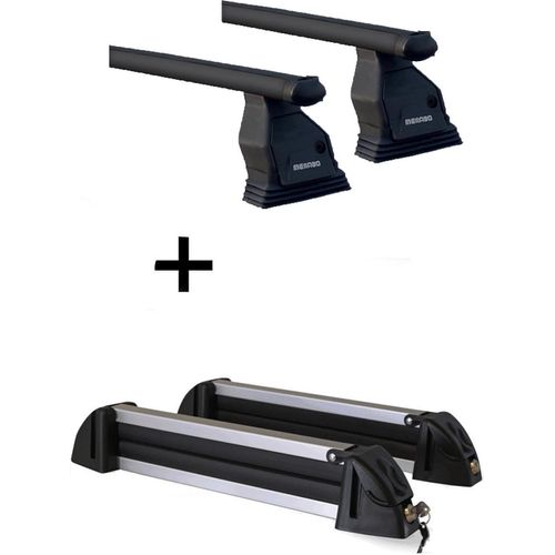Dachträger Menabo Tema Stahl + Skiträger / Snowboardträger / Skihalter Alu 4 Paar Ski kompatibel mit Citroen Jumpy (Kastenwagen) bis 2006