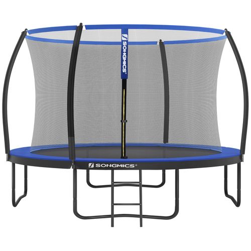 SONGMICS Trampolin Ø 366cm mit Leiter + Netz + Stangen + Abdeckung sicher Fitnessgerät rundes Gartentrampolin schwarz