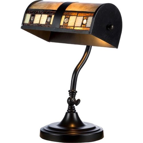 Casa Padrino Luxus Tiffany Schreibtischleuchte Schwarz / Mehrfarbig 25 x H. 38 cm - Luxus Tischleuchte