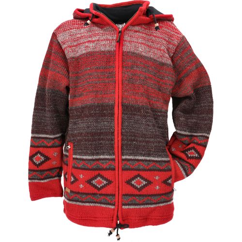 Kuschelige Gefütterte Strickjacke, Wolljacke, Nepaljacket - Modell 8, Herren, Rot, Wolle, Größe: S