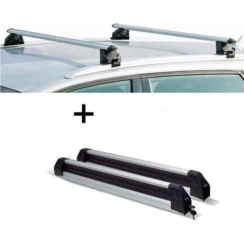 VDP Relingträger CRV107A + Skiträger/Snowboardträger / Skihalter Silver Ice ausziehbar kompatibel mit für BMW X1 (E84) 5 Türer 2009-2015