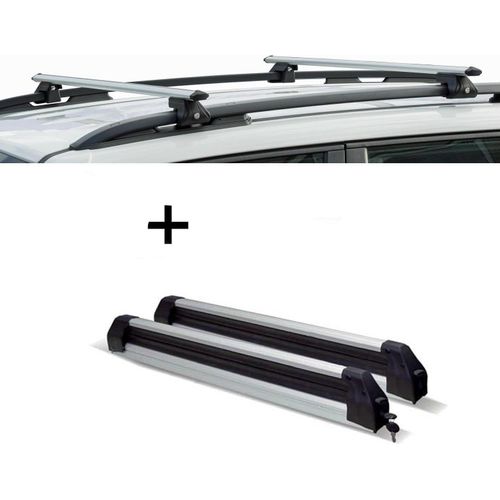 Relingträger CRV135 + Skiträger / Snowboardträger / Skihalter Silve Ice ausziehbar) kompatibel mit Chrysler Voyager ab 08