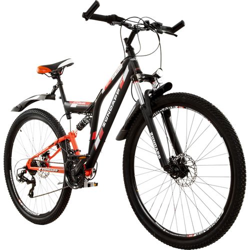 Zündapp Blue 5.0 MTB Fully Fahrrad 170-185 cm 28 Zoll Mountainbike für Damen und Herren mit Beleuchtung StVZO und 21 Gang Schaltung, Farbe:schwarz/rot, Rahmengröße:48 cm