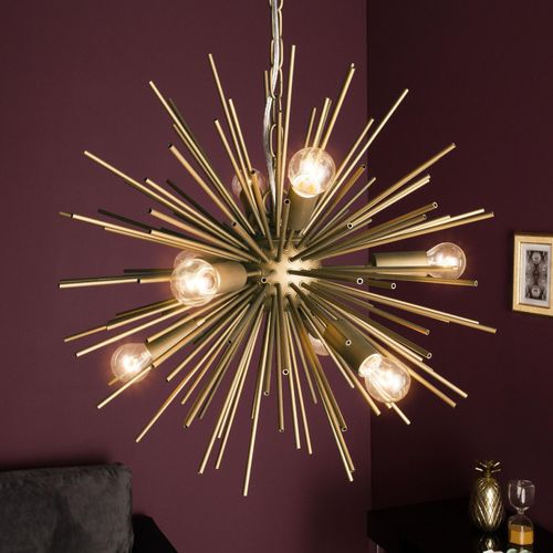 Elegante Hängeleuchte SUNLIGHT 50cm matt gold Lampe Metall Hängelampe Deckenleuchte Metallstäbe