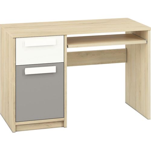 Jugendzimmer - Schreibtisch Greeley 14, Farbe: Buche / Weiß / Platingrau - Abmessungen: 78 x 119 x 55 cm (H x B x T), mit 1 Tür, 1 Schublade und 2 Fächern