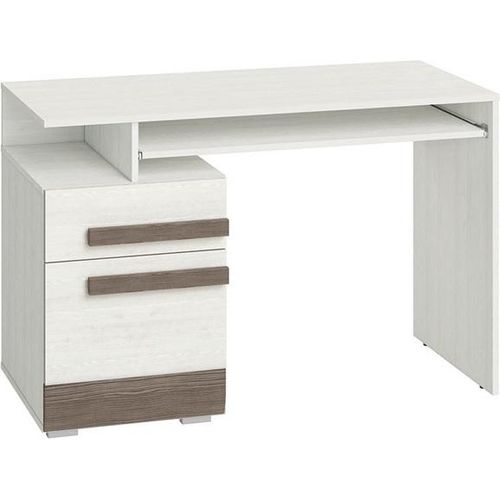 Schreibtisch Knoxville 11, Farbe: Kiefer Weiß / Grau - Abmessungen: 78 x 119 x 55 cm (H x B x T), mit 1 Tür, 1 Schublade und 2 Fächern