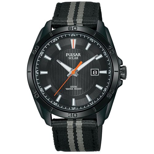 Pulsar Solar-Herrenuhr Sport poliertes Edelstahlgehäuse Titankarbidauflage