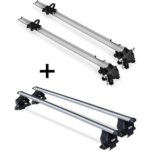 2x Fahrradträger Bike Pro + Dachträger Menabo Tema kompatibel mit für Peugeot 107 (5Türer) 2005-2014