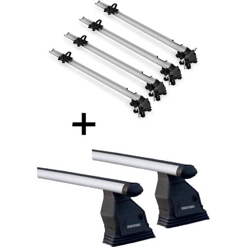 4x Fahrradträger Bike Pro + Dachträger Menabo Tema kompatibel mit Peugeot 607 (4 Türer) 2000-2010