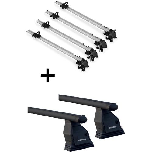 4x Fahrradträger Bike Pro + Dachträger Menabo Tema Stahl kompatibel mit für Peugeot 607 (4 Türer) 2000-2010