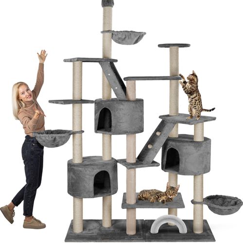 HAPPYPET XXL Kratzbaum Simba deckenhoch 260 cm - Kletterbaum Paradies, Extra Breit, Höhlen, Liegemulden, Großer Katzenbaum Stabil, 9 cm Säulen