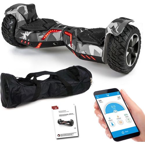 SUV Hoverboard 8,5 Zoll 800W Ares 8.5 - GPX-04 mit App Funktion, Bluetooth Lautsprecher, Kinder Sicherheitsmodus, Elektro Self Balance Board E-Scooter Hover Scooter - Grau/Camo