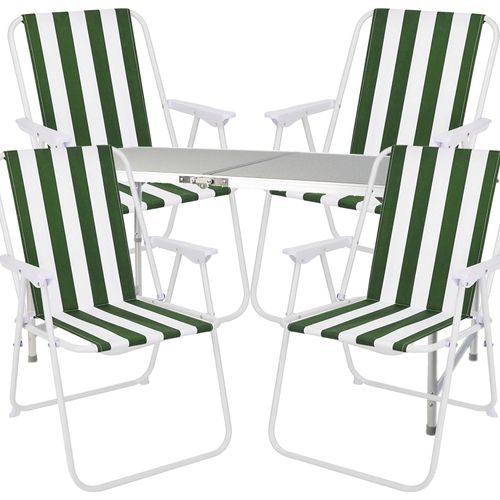 5-teiliges Campingmöbel Set Alu 120x60x58/70cm grün-weiß