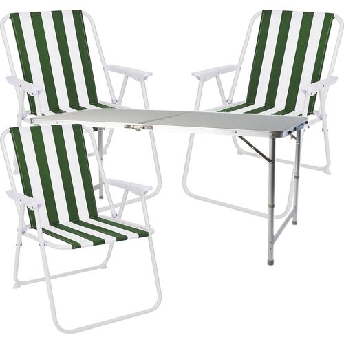 4-teiliges Campingmöbel Set Alu 120x60x58/70cm grün-weiß