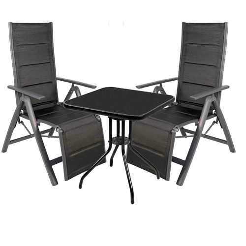 3-teiliges Campingmöbel Set Glas Tisch + 2 Liegestühle klappbar