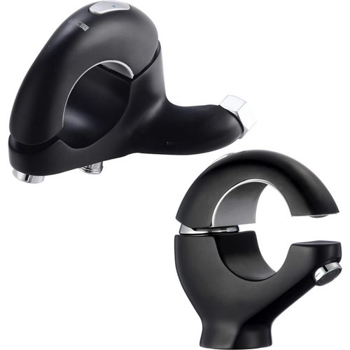 Set Waschtisch Armatur Wannenarmatur Schwarz | Bad Wasserhahn Einhebelmischer Badewanne | Wannen Armatur Mischbatterie