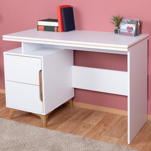 Schreibtisch Amanto 12, Farbe: Weiß / Esche - Abmessungen: 79 x 120 x 52 cm (H x B x T)