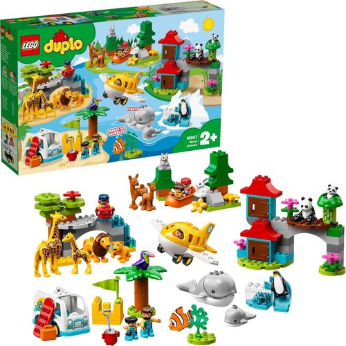 LEGO 10907 DUPLO Tiere der Welt, Tier Spielzeug für Kleinkinder im Alter von 2 - 5 Jahren, Lernspielzeug mit 15 Tierfiguren, Flugzeug und vielem mehr