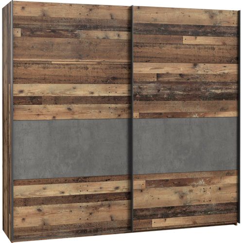 POSEN Schiebetürenschrank 2-türig 220 cm Old-Wood Vintage, Schließdämpfung:ohne Schließdämpfung