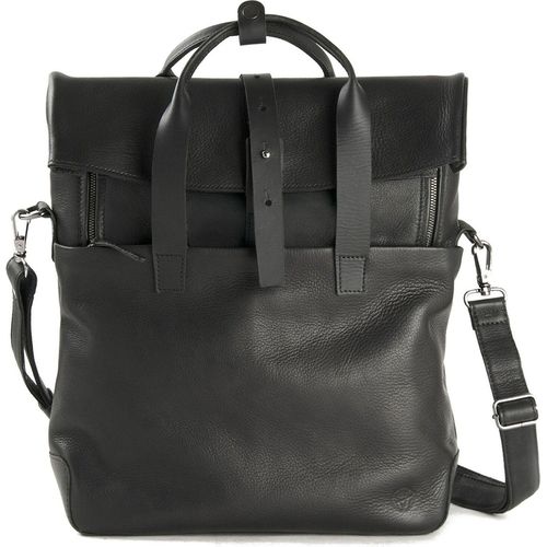 HAROLD'S Leder Schultertasche Laptoptasche mit Laptopfach Mount Backpack / Messengerbag Black schwarz