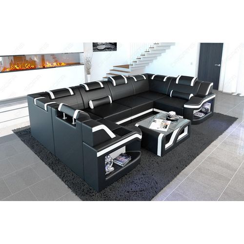 Wohnlandschaft Padua Ledersofa mit Beleuchtung Kunst-Echtleder Mix