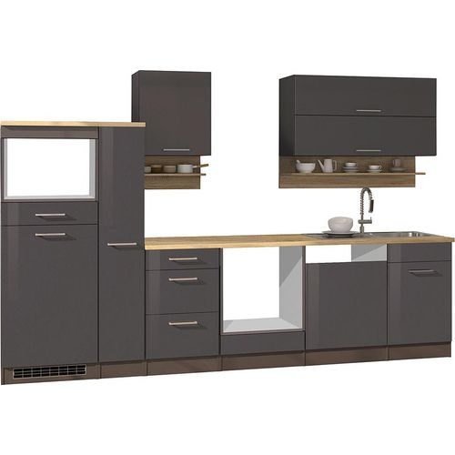 Küche grau 310 cm MARANELLO-03 Anthrazit Hochglanz ohne E-Geräte B x H x T ca. 310 x 200 x 60cm
