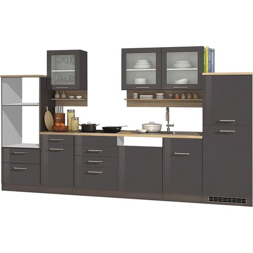 Küche 340 cm grau MARANELLO-03 Anthrazit Hochglanz, ohne E-Geräte B x H x T ca. 340 x 200 x 60cm