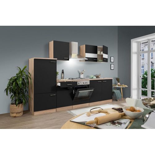Küche Küchenzeile Küchenblock Einbauküche Eiche Schwarz Merle 270 cm Respekta