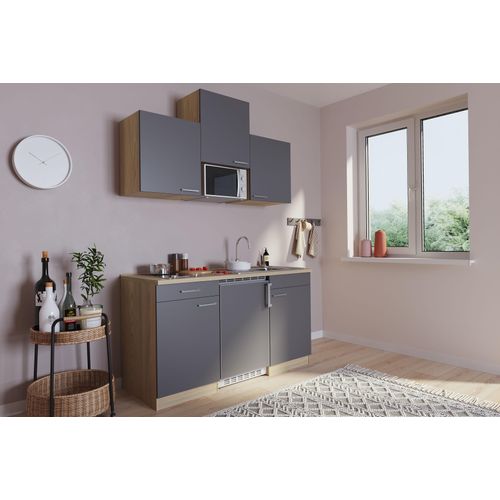 Küche Miniküche Singleküche Küchenzeile Pantry Eiche Grau Luis 150 cm Respekta