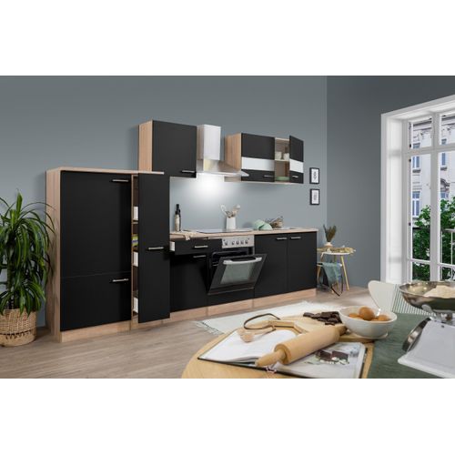 Küche Küchenzeile Küchenblock Einbauküche Eiche Schwarz Merle 300 cm Respekta