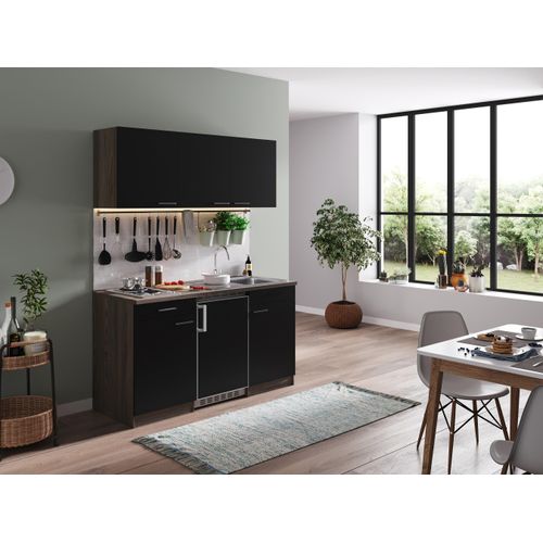 Küche Küchenzeile Singleküche Eiche York Schwarz Oliver 150 cm Respekta