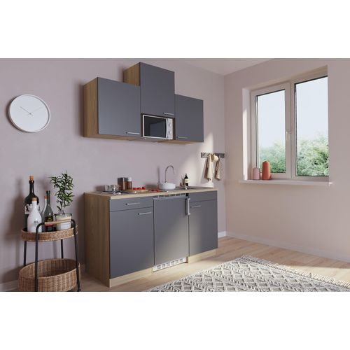 Küche Miniküche Singleküche Küchenzeile Pantry Eiche Grau Luis 150 cm Respekta